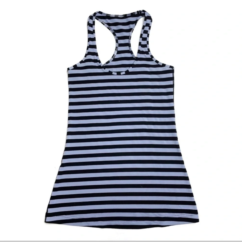Lululemon Cool Racerback Tank Top Black Purple Striped Size 4 Running Gym - Picture 2 of 5